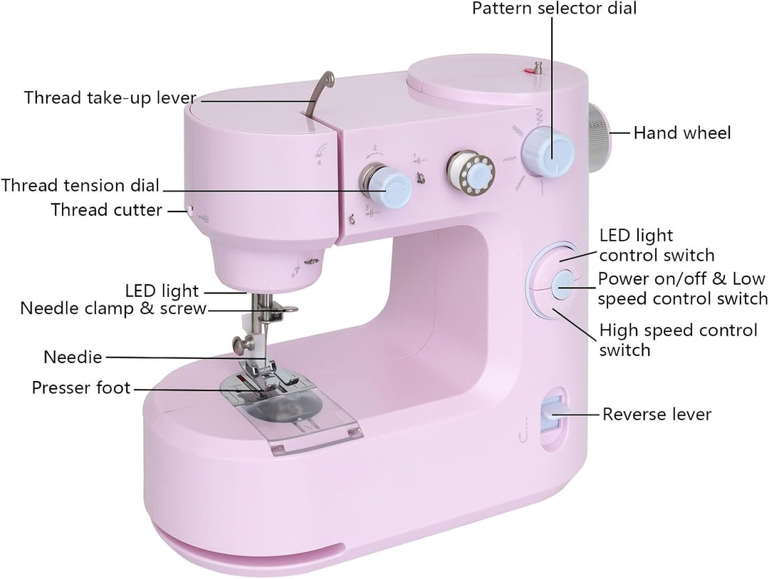 Nähmaschine für Anfänger mit Eingebautem LED-Licht und Fusspedal, Elektrische Nähmaschine, Haushalts