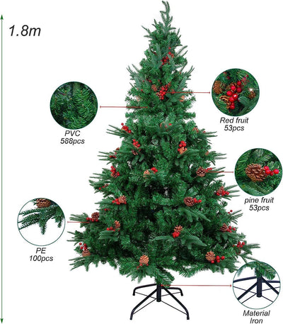 himaly Künstliche Weihnachtsbäume 180 cm mit 688 Spitzen, PVC/PE Material Naturgetreue Tannenbaum kü