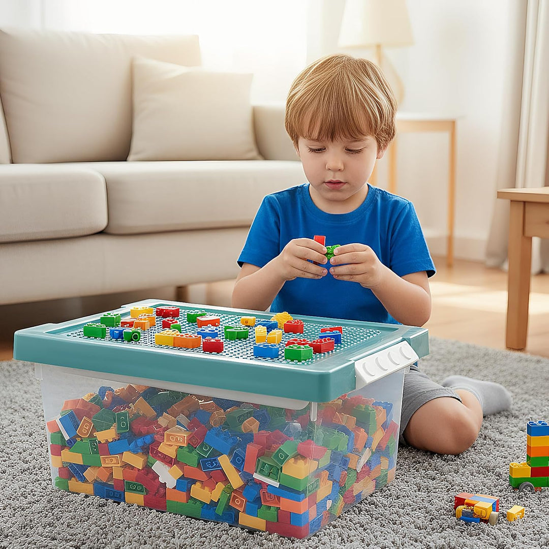 Aufbewahrungsboxen mit Deckel für Lego, Bausteine Boxen Aufbewahrung Spielzeugkiste mit Gebäude Grun