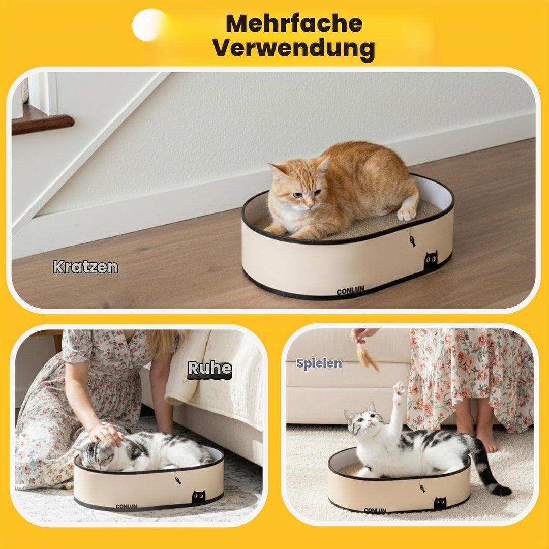 Conlun Kratzbrett Katze, Kratzbox mit 4 Katzen Kratzpappe,Wendbare Katzenkratzbretter aus Robustem W