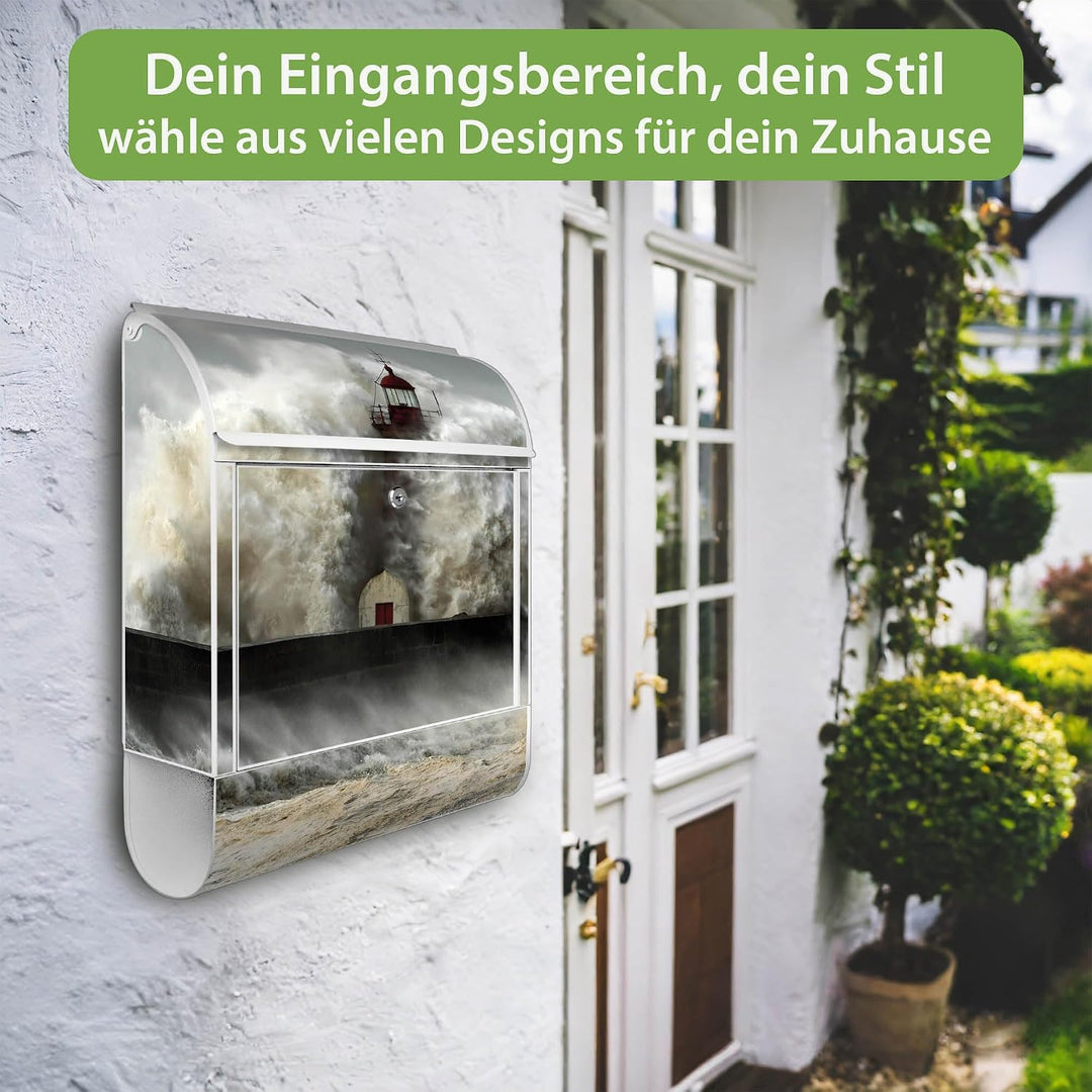 banjado Design Briefkasten 38,5x46,5x13cm & 2 Schlüssel - Briefkasten Stahl Weiss mit Zeitungsfach p
