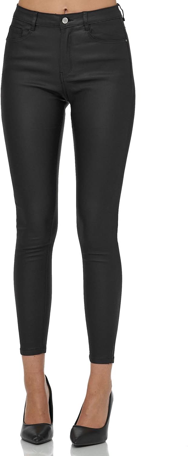 Gloop Skinny Fit Jeans Fit-Hose mit Ledereffekt Smooth Coated Pant Schwarz Glänzt XS, Schwarz Gl&#xE
