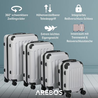 Arebos 4tlg. Hartschalenkofferset I ABS-Hartschale I Trolley Kofferset I Reisekoffer mit Teleskopgri