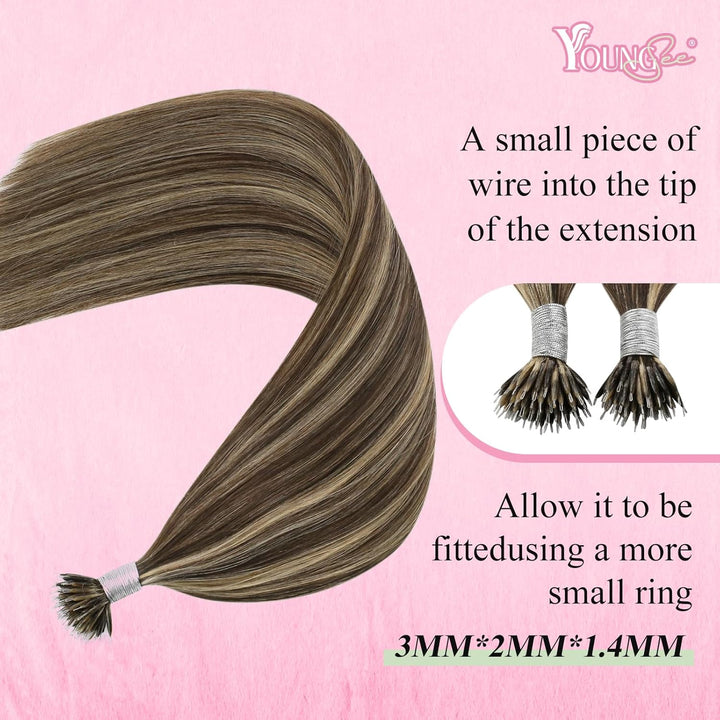 YoungSee Nano Extensions Echthaar Braun Blond Nanoring Extensions Echthaar Highlight 35cm Nano Ring