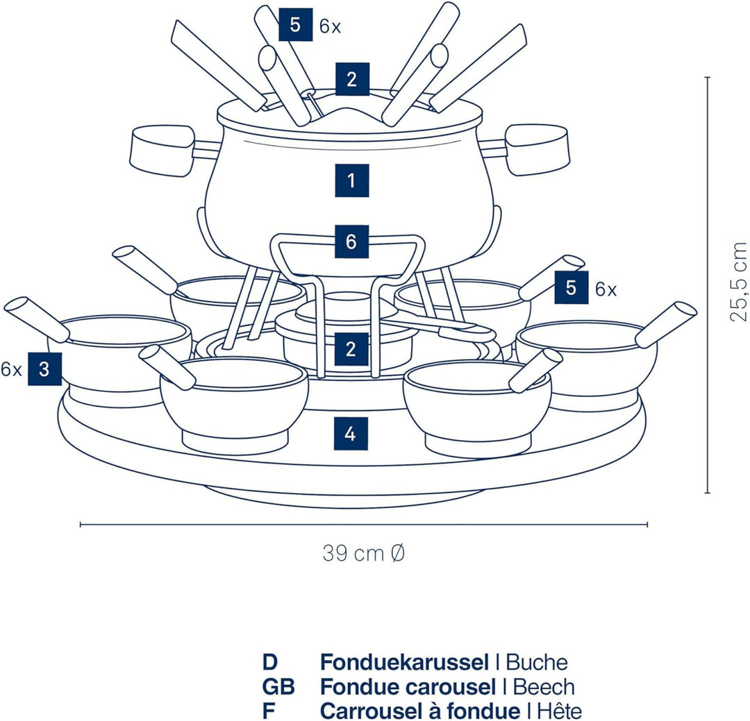 Kela 61201 Drehbares Fonduekarussell-Set, Fleischfondue, 23-teilig, Für 6 Personen, 2,0 l, Natura
