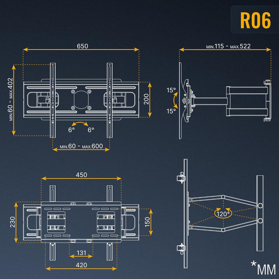 RICOO TV Wandhalterung Fernseher Schwenkbar Neigbar für 40-75 Zoll, Universal TV Halterung R06-F, Fe