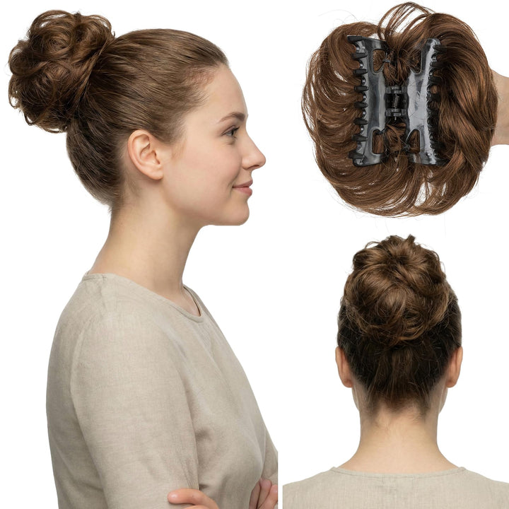 S-noilite Echthaar Messy Bun mit klammer Natürliches Haarteil für Dutt und Hochsteckfrisuren - Claw