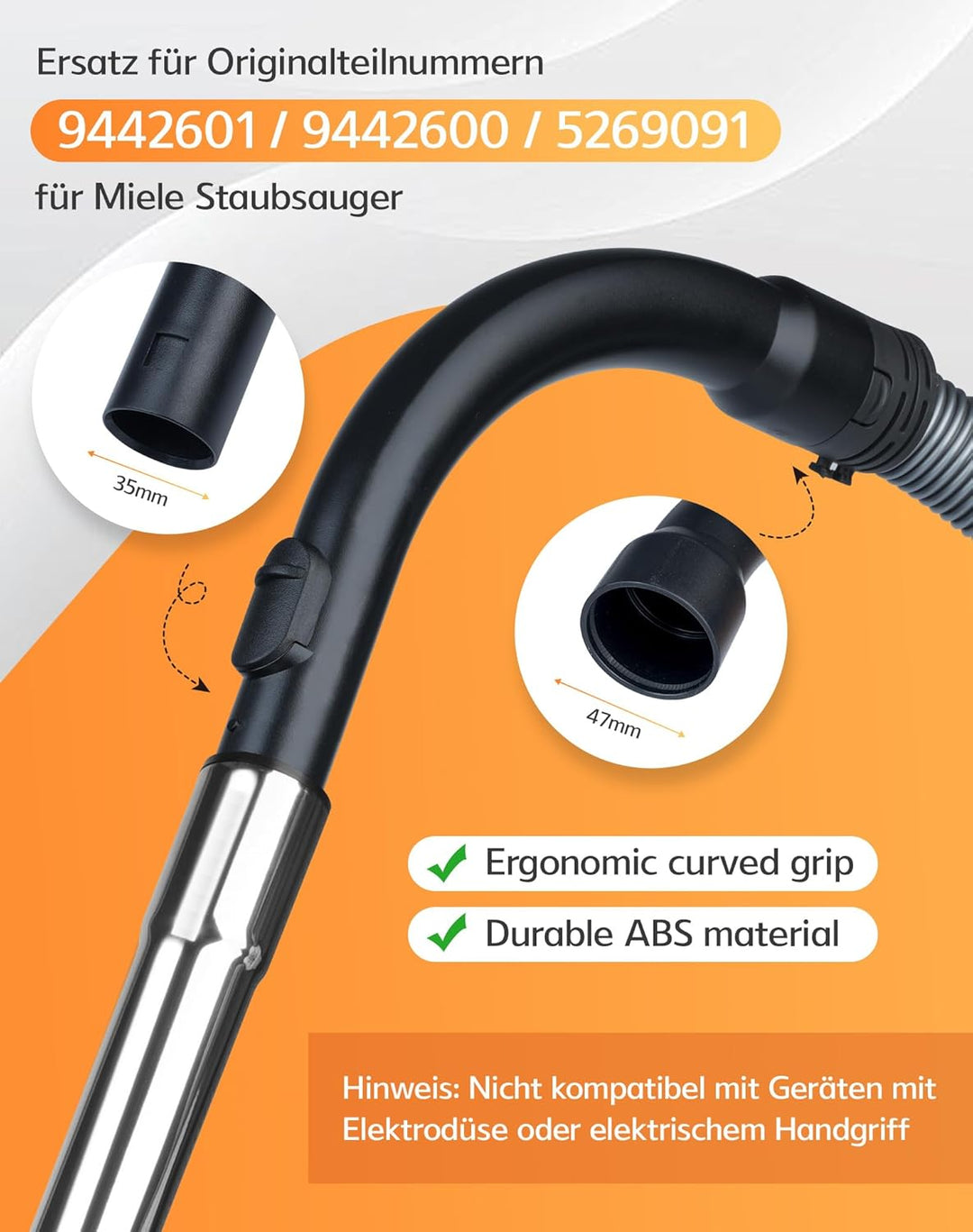 Handgriff & Edelstahl Teleskoprohr für Miele Staubsauger S8340 Ersatz kompatibel mit Miele C1 C2 C3