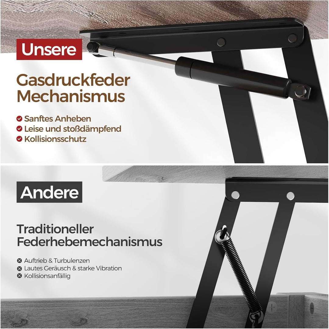 Rolanstar Höhenverstellbarer Couchtisch mit 2 Schubladen, 100 x 50 cm Wohnzimmertisch aus Holz,Platz