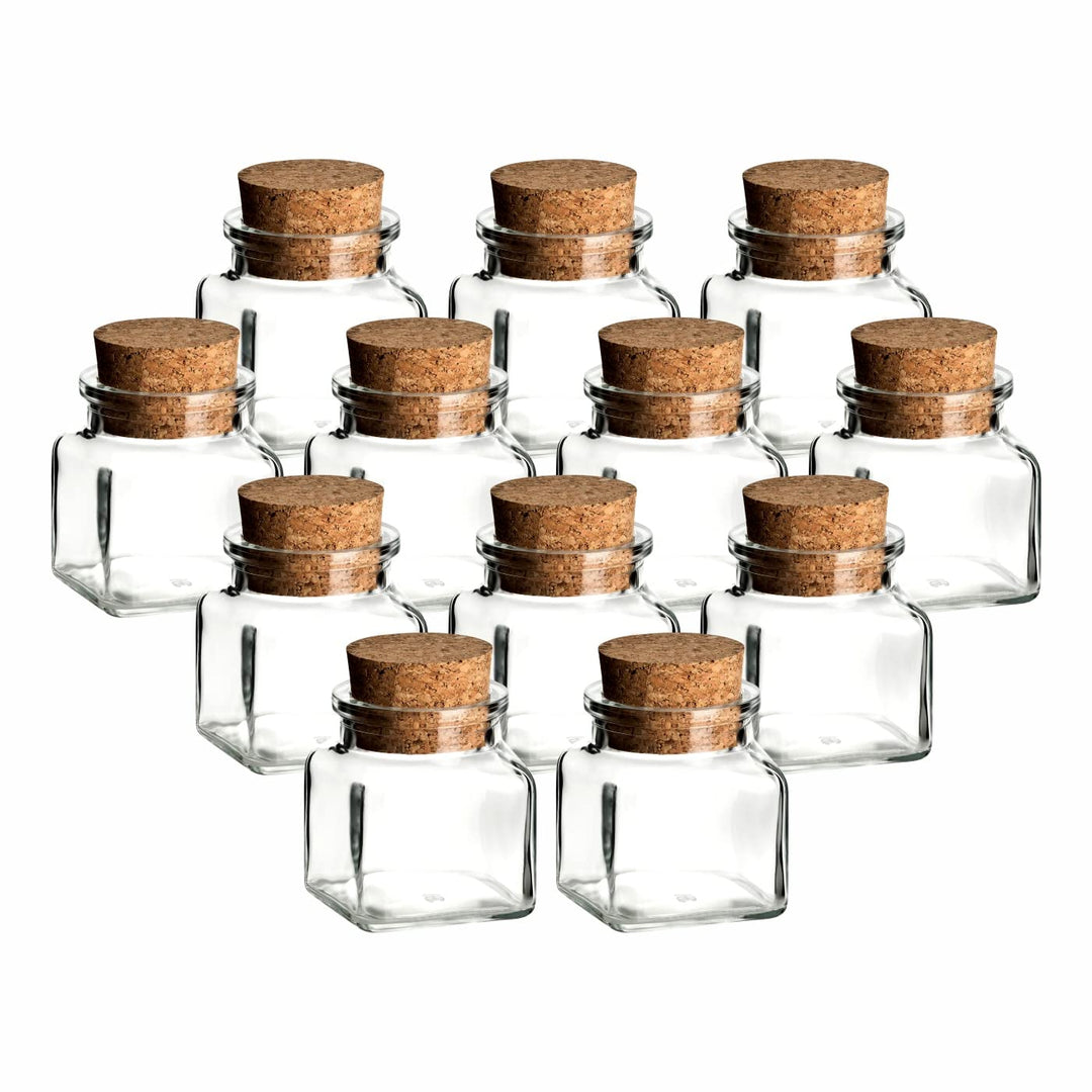 gouveo 12er Set Gewürzgläser 120 ml eckig mit Korken - Kleine Korkengläser mit Korkverschluss - Leer