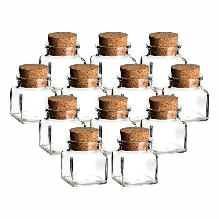 gouveo 12er Set Gewürzgläser 120 ml eckig mit Korken - Kleine Korkengläser mit Korkverschluss - Leer
