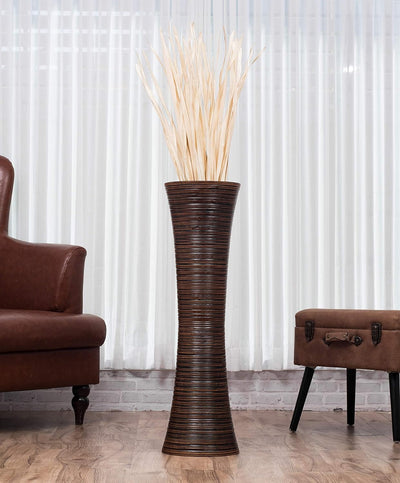 Leewadee Grosse Bodenvase für Dekozweige hohe Standvase Design Holzvase, Holz, 90 cm, braun 90 cm Br