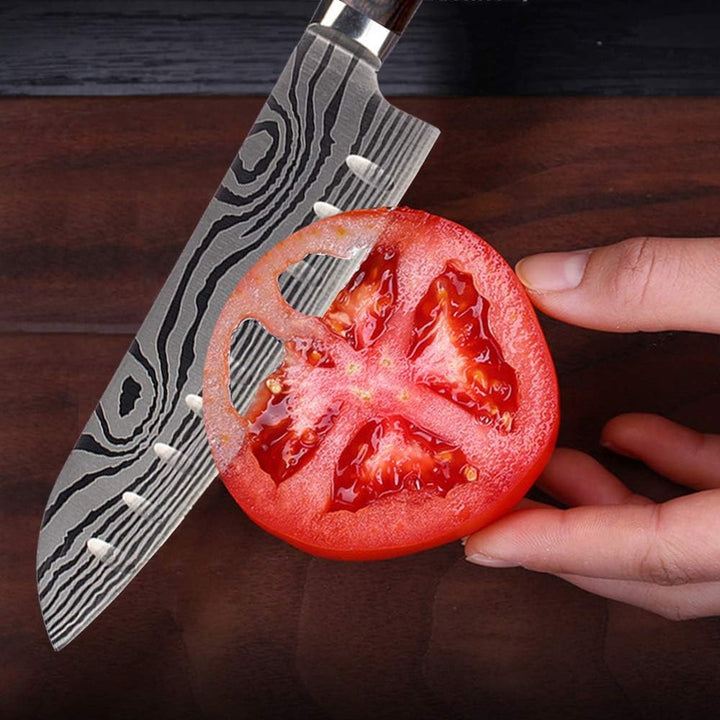 Joyspot Japanisches Santoku Messer, 7 inch Kochmesser Profi Messer Deutsche Karbon-Edelstahlmesser E