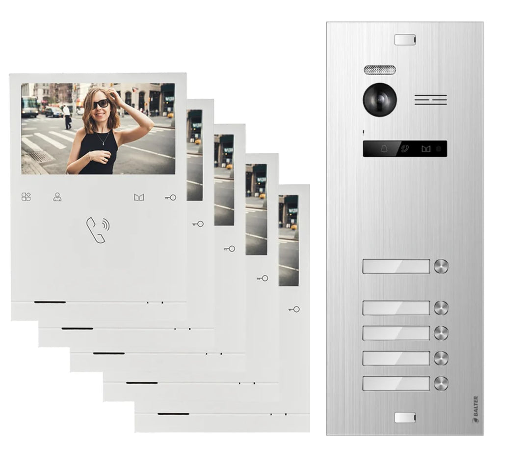 Balter by SCHUTZER Video Türsprechanlage EVO Quick für 5 Familienhaus mit 5X 4,3 Zoll Silber 5 Famil