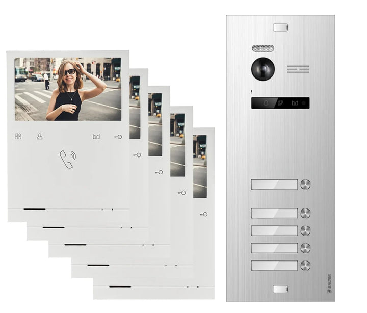 Balter by SCHUTZER Video Türsprechanlage EVO Quick für 5 Familienhaus mit 5X 4,3 Zoll Silber 5 Famil