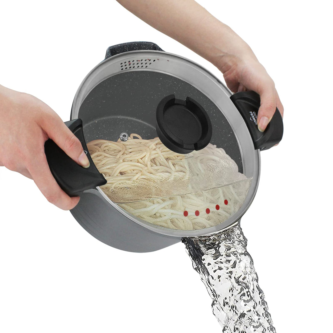 ROSSETTO Nudeltopf 24 cm Nudelkocher mit verschliessbarem Deckel, 4,5 l Spaghetti-Kasserolle, Glasde