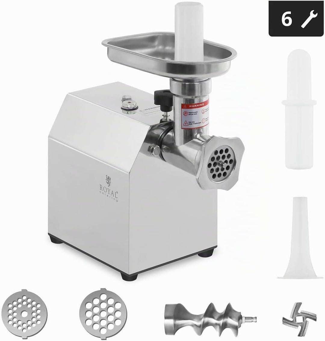 Royal Catering RCFW 70-600ECO Fleischwolf Elektrisch Edelstahl Fleischmaschine (70 kg/h, 600 W, Reve