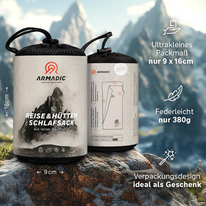 Hüttenschlafsack aus Mikrofaser oder Bio-Baumwolle (nur 230g / 380g) - Ultra leicht, klein und dünn.