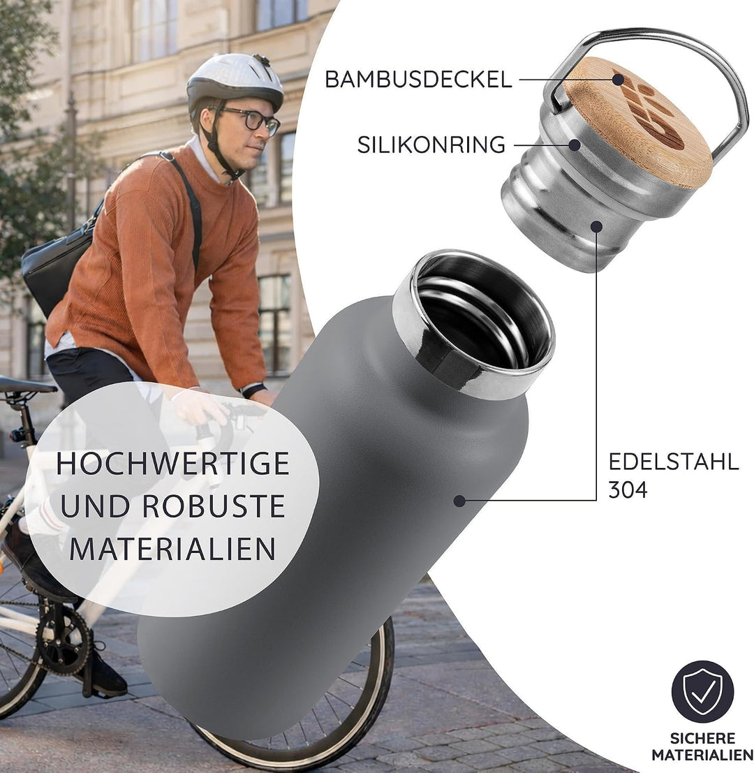 Bambaw Metall Trinkflasche 750ml, Thermosflasche 750ml Edelstahl, Schlank &amp; Auslaufsicher, Leicht zu