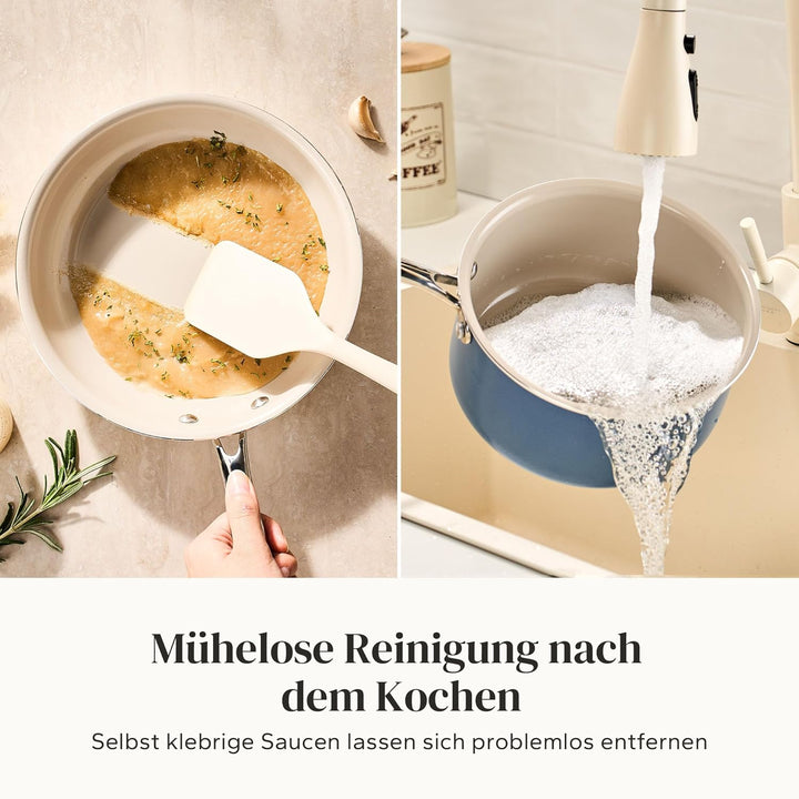 Redchef Keramik Kochtopfset, Topfset Induktion 6-teilig mit Glasdeckel, Kochtöpfen 24 cm, Kasserolle