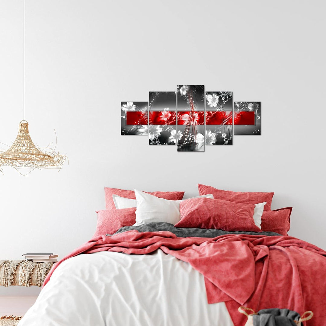 Runa Art Wandbilder Abstrakt Blumen 5 Teilig Bild auf Vlies Leinwand Deko Wohnzimmer Ornamente Grau