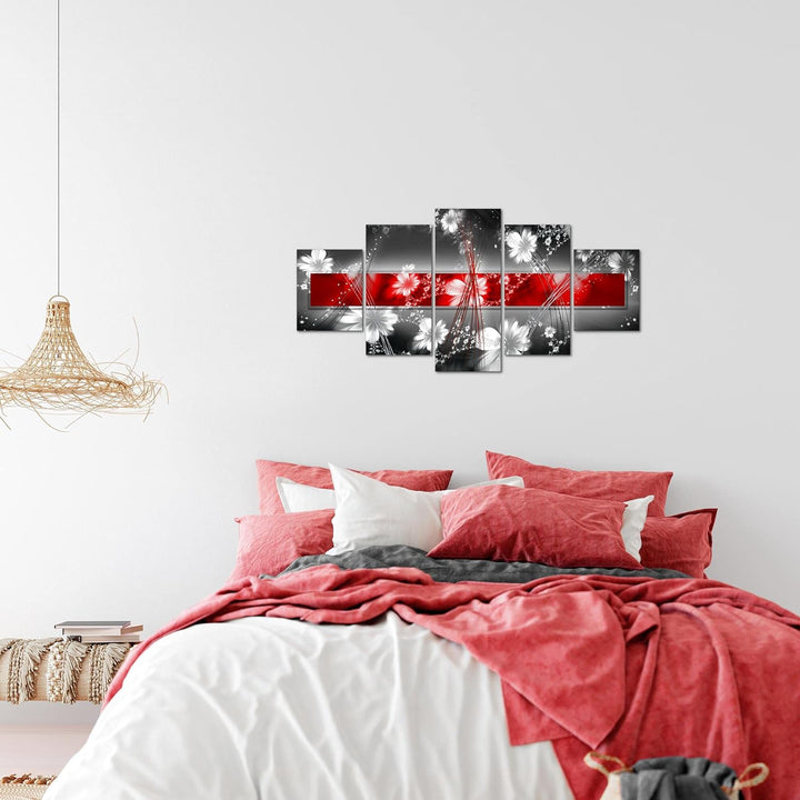 Runa Art Wandbilder Abstrakt Blumen 5 Teilig Bild auf Vlies Leinwand Deko Wohnzimmer Ornamente Grau