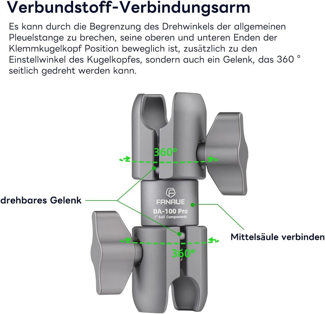 FANAUE DA-100PRO Verbundstoff-Verbindungsarm ist kompatibel mit RAM mounts Typ B 1" Kugelmontage und