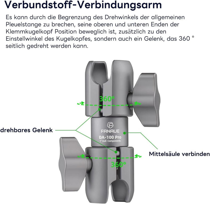 FANAUE DA-100PRO Verbundstoff-Verbindungsarm ist kompatibel mit RAM mounts Typ B 1" Kugelmontage und