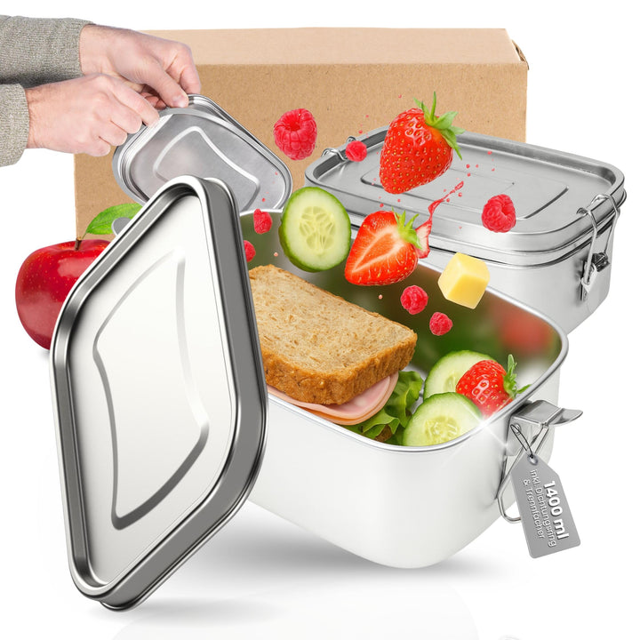 Lunchbox Edelstahl 1400 ml - Robuste Brotdose für Kinder & Erwachsene inkl. Dichtungsring - BPA-frei
