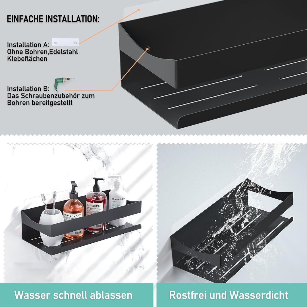 Duschablage ohne Bohren, Badezimmer Regal Schwarz, Duschregal Rostfreier Edelstahl Regal Shampoo Hal