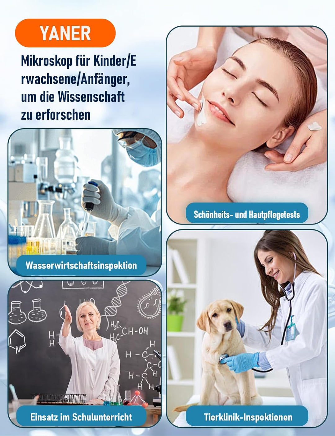 Monokulares Mikroskop, 40- bis 2000-fache Vergrösserung, mit Smartphone-Adapter, inklusive Objektträ