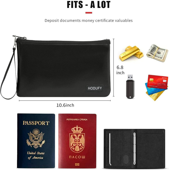 Hodufy Feuerfeste Tasche 2 Stück, Kleine Geldtasche(6.8 x 10.6 zoll), Geldtasche Feuerfest Wasserdic