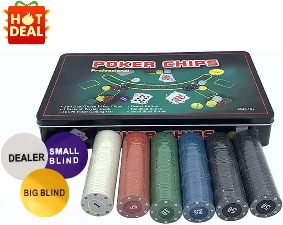 powerking Pokerset für Texas Holdem, Blackjack 300 Chips Pokerset mit Tischdecke Spiel für Familie F