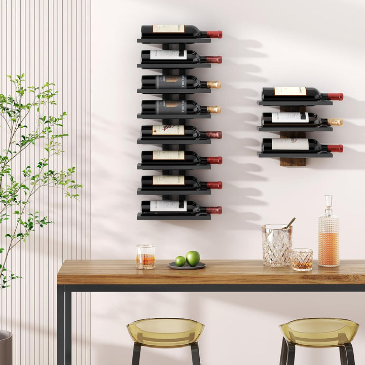 FAVOOSTY Weinregal Wand, Flaschenhalter, Flaschenregal mit 8 Ebenen, Metall Weinregal Hängend Weinfl