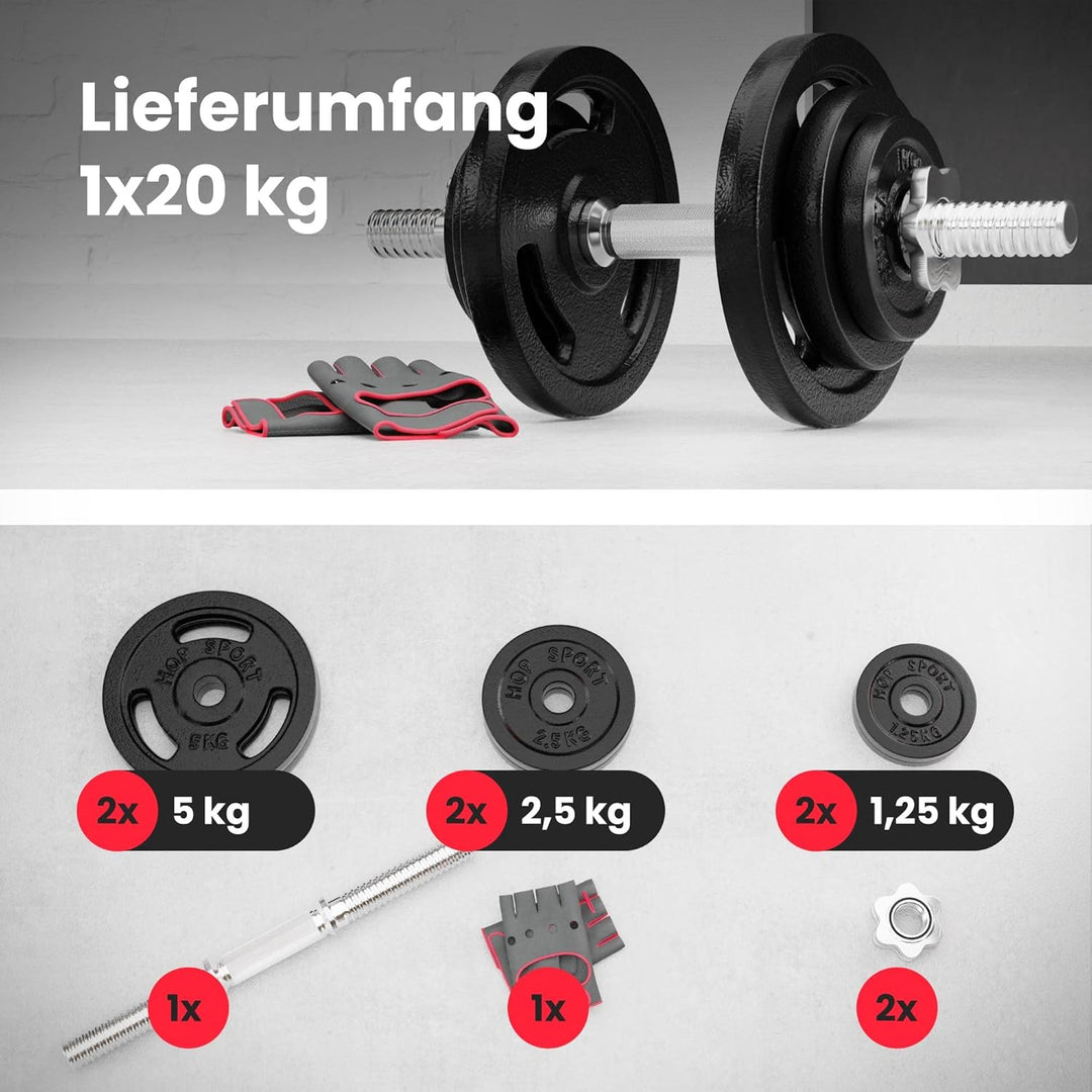 Hop-Sport Guss Kurzhanteln Hantel Set Hanteln 10kg 15kg 20kg 30kg 40kg 60 kg Gewichte 1 x 20 kg, 1 x