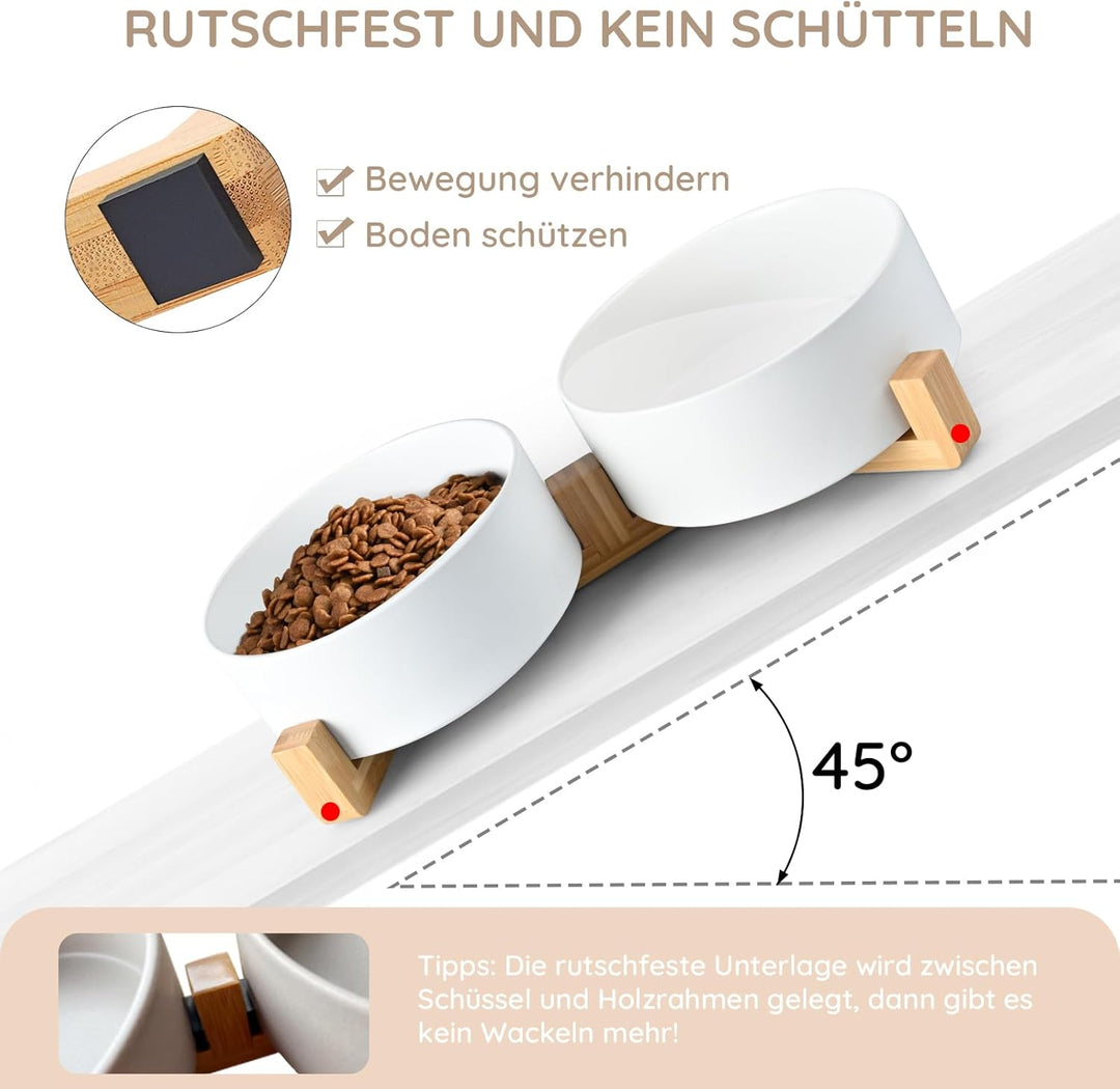 SPUNKYJUNKY Hundenapf Keramik Doppel Hund Futternapf mit Bambus Ständer für Grosse Hunde (1800ml, We