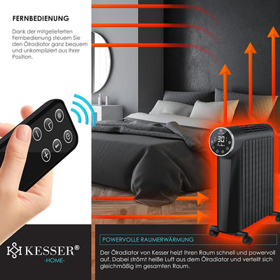 KESSER® Ölradiator 2500W Elektrische Heizung Heizkörper Elektroheizung energiesparend mit Display Wi