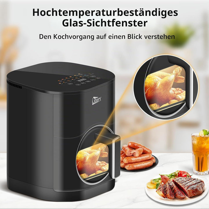 Uten Dual Blaze Heissluftfritteuse 5,5 L mit Sichtfenster, Farbbildschirm, 14 Programme, Verzögerter