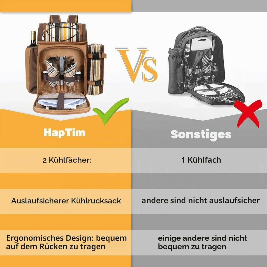 Hap Tim Picknick-Rucksack-Kühler für 2 Personen mit isolierter auslaufsicherer Kühltasche, Weinhalte