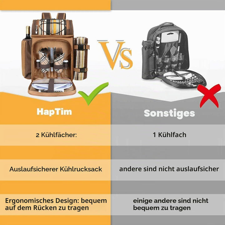 Hap Tim Picknick-Rucksack-Kühler für 2 Personen mit isolierter auslaufsicherer Kühltasche, Weinhalte