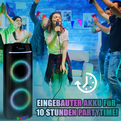 Party-Box PS10CD - mit Bluetooth, LED-Farb-Beleuchtung, FM-Radio und CD-Player - mitgeliefertes Mikr