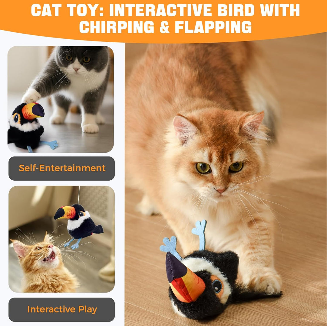 Auveach Katzenspielzeug Vogel Interaktives Zwitscherndes Elektrisch Fliegender Vogel Katzenspielzeug