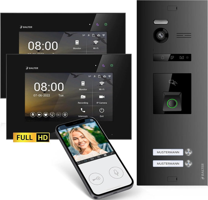 Balter EVO-HD Video Türsprechanlage mit Fingerprint, Video Türklingel, Smartphone App, 2 Familienhau
