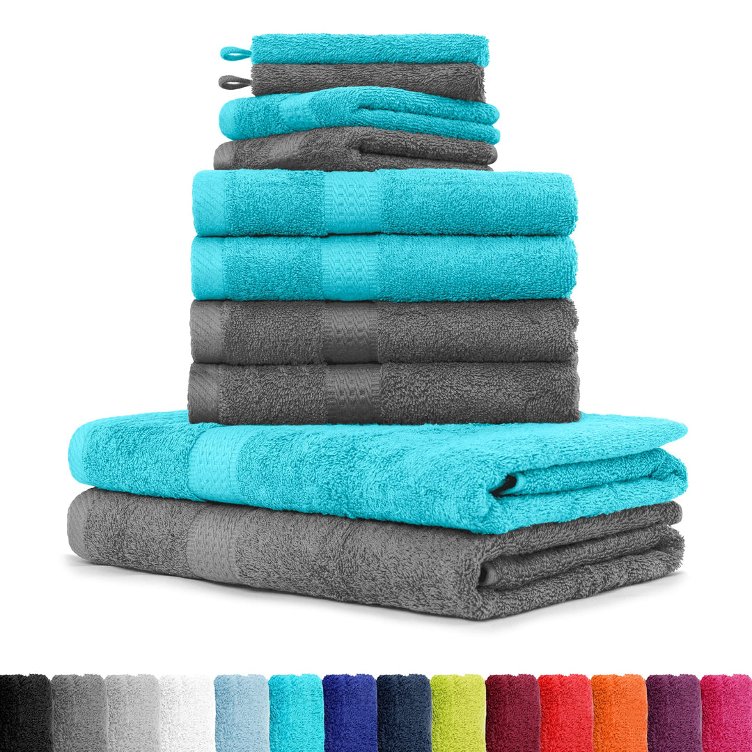 10tlg. Handtuch Set Premium 100% Baumwolle 2 Duschtücher 4 Handtücher 2 Gästetücher 2 Waschhandschuh