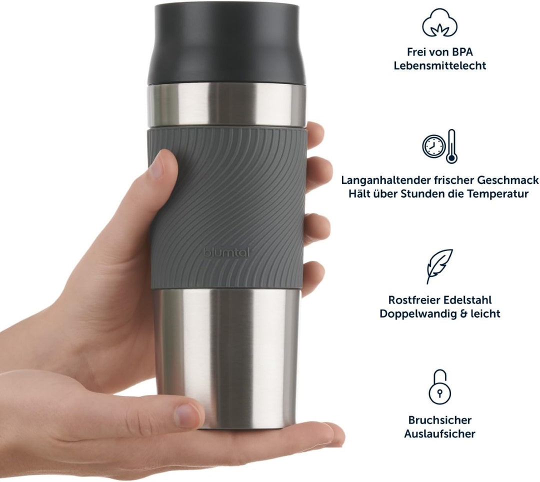 Blumtal Thermobecher 350 ml - Kaffeebecher to go aus Edelstahl - auslaufsicherer Isolierbecher kalt/