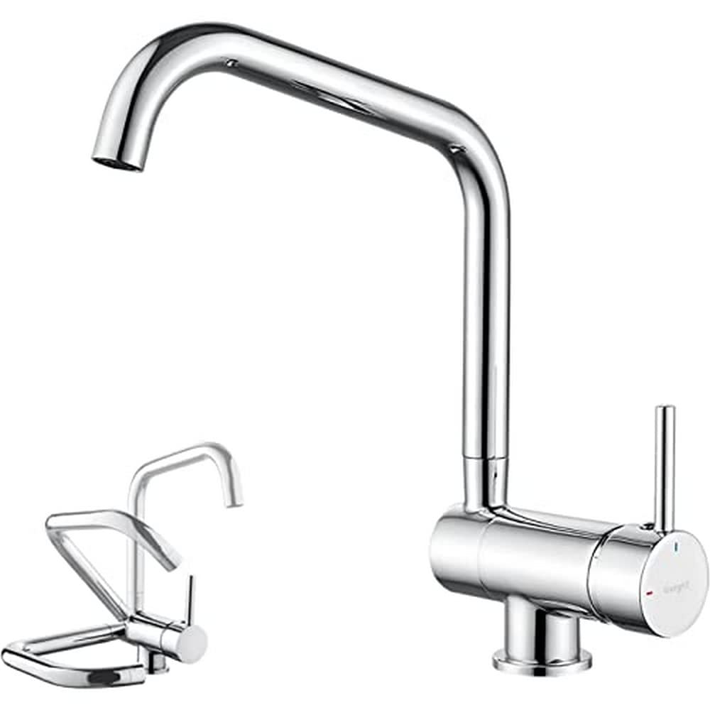 IBERGRIF, Vorfenster Küchenarmatur, Einhebel Wasserhahn für Küche mit hoher Auslauf 311 mm, Silber,