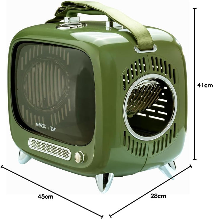 Transportbox für Hund, Katze & Kleintier | Retro TV-Box 45 x 41 x 28 cm | Reise & Transport mit Fens