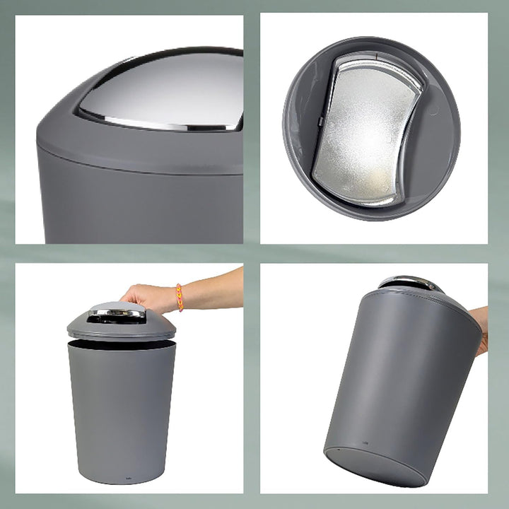 kela Schwingdeckeleimer grau, Kosmetikeimer 5l mit Schwingdeckel, Kunststoff, MARTA, Mülleimer Badez
