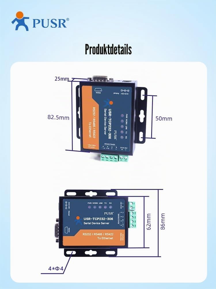 PUSR TCP232-306 RS232 RS485 RS422 zu Ethernet TCP IP Modbus Gateway Seriell Gerät Server Seriell zu
