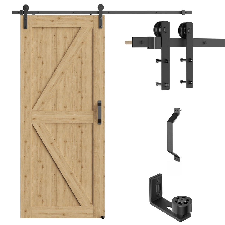 TSMST 6.6FT/200cm Schiebetürsystem Komplett-Set mit Bodenführung für Schiebetüren mit Schwarze Türgr